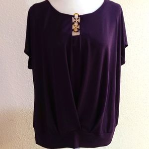 Purple Cap Sleeve Top with Tortoise Ring Accents (L) NWOT